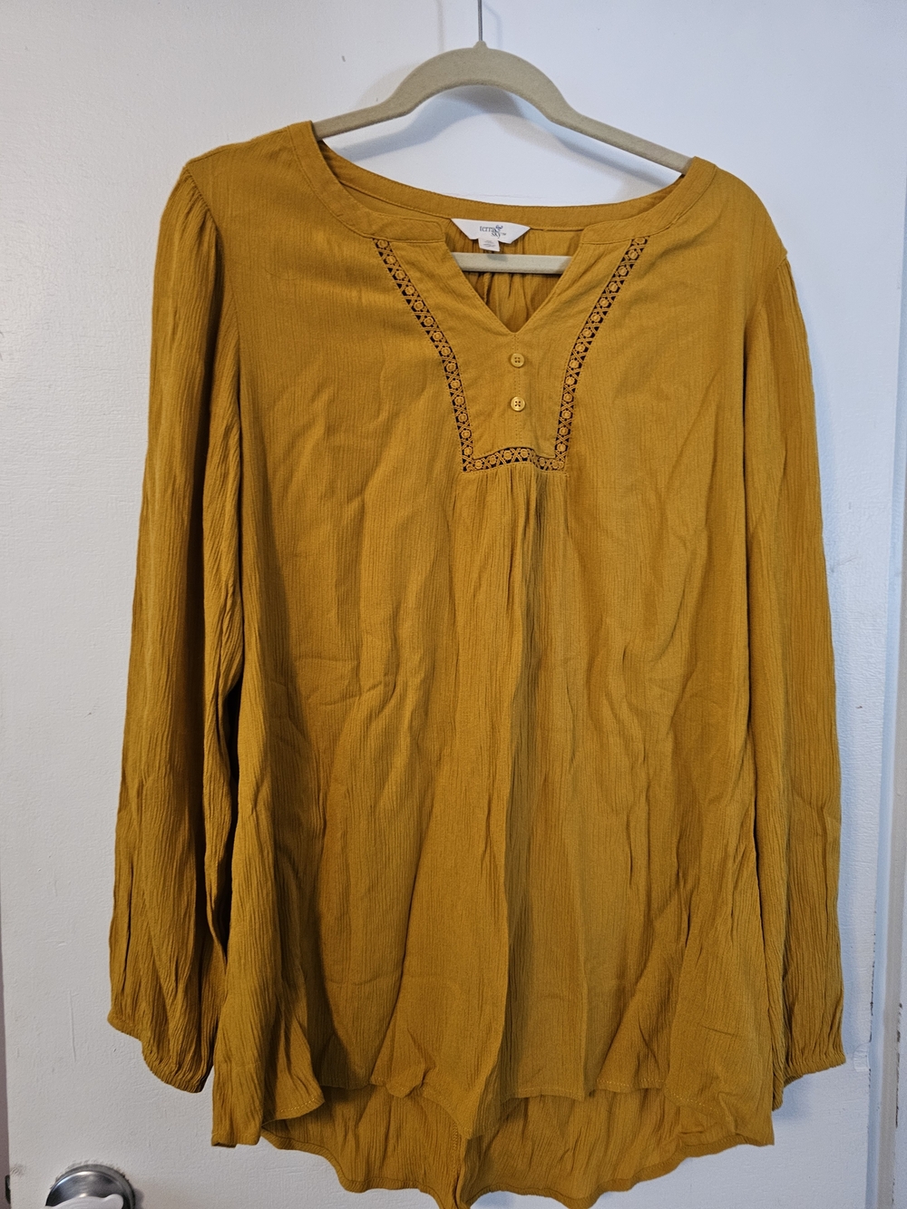 Women's Mustard Button-Front Peasant Top